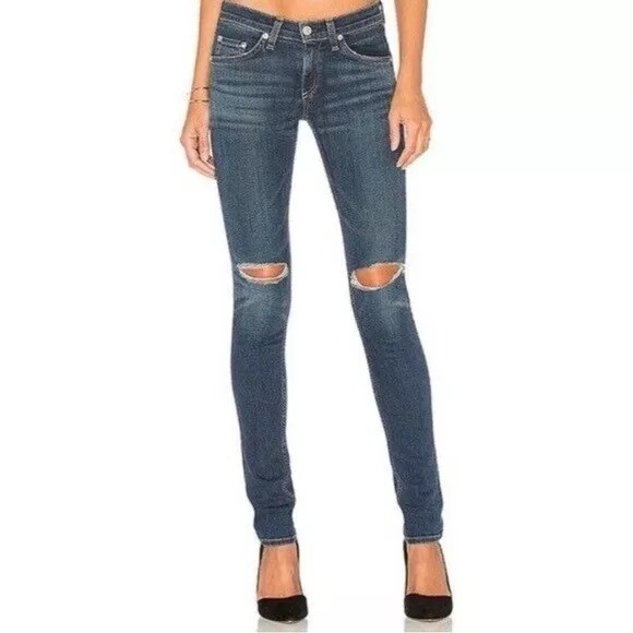 Rag & Bone Skinny Mid Rise Distressed Jeans - Picture 1 of 2